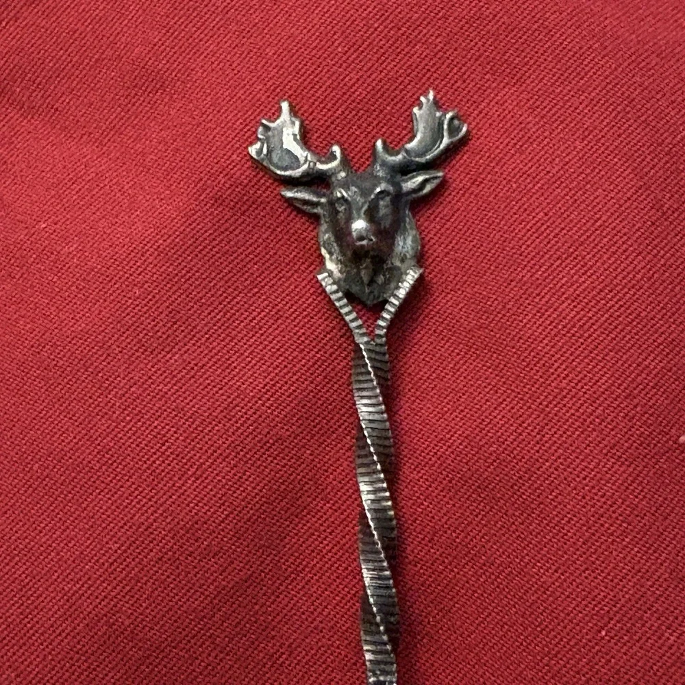 Vintage Sterling Silver Moose Stag Souvenir Spoon 3D Handle Twisted Stem 3.75